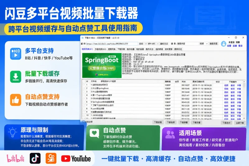 闪豆多平台视频批量下载器:跨平台视频缓存与自动点赞工具使用指南-以北资源站