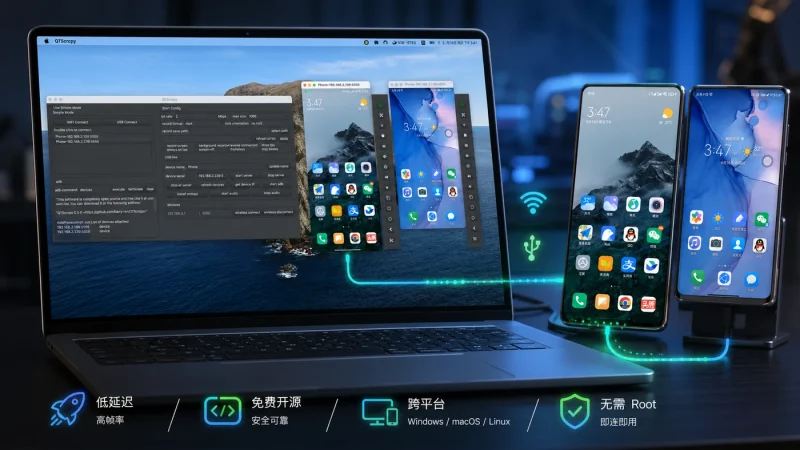 QTScrcpy免费开源工具:电脑控制安卓手机,低延迟高帧率无需root-以北资源站