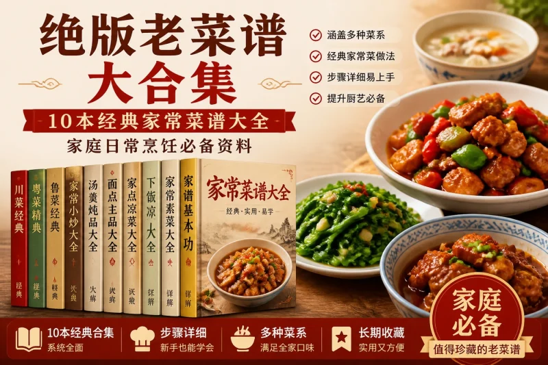 绝版老菜谱大合集:10本经典家常菜谱大全,家庭日常烹饪必备资料-以北资源站