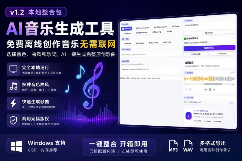AI音乐生成工具v1.2本地整合包下载 – 免费离线创作音乐无需联网-以北资源站