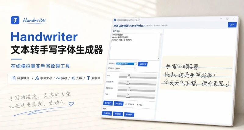 Handwriter 文本转手写字体生成器 – 本地离线模拟真实手写效果工具-以北资源站