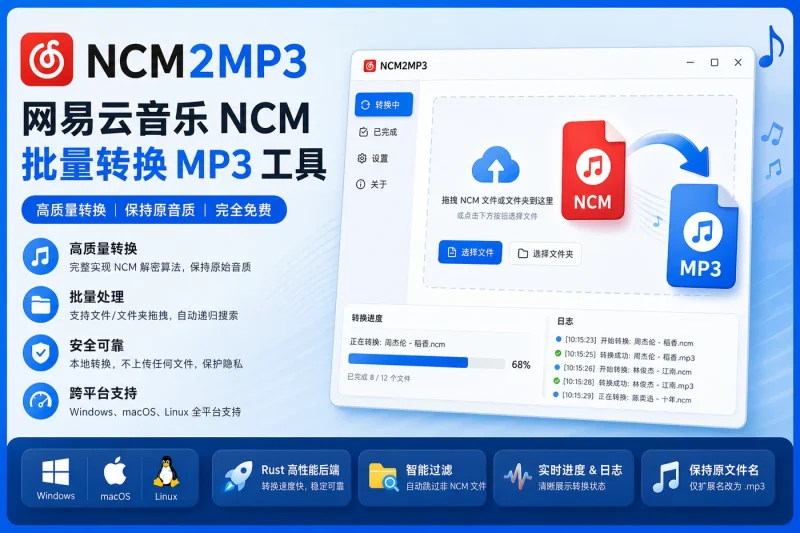 NCM2MP3转换器:网易云音乐NCM格式转MP3工具 | 免费批量转换-以北资源站