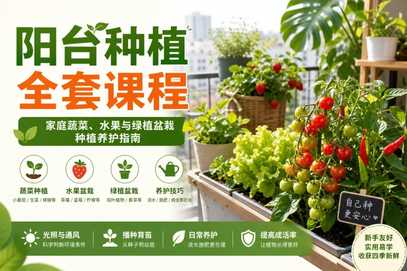 阳台种植全套课程:家庭蔬菜、水果与绿植盆栽种植养护指南-以北资源站