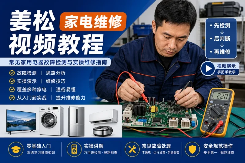 姜松《家电维修视频教程》:常见家用电器故障检测与实操维修指南-以北资源站